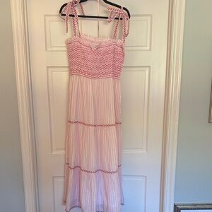 Pink City Prints Pink and White Maxi Dress with Tie Straps, Brand New